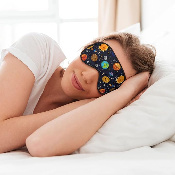 Outer Space Planets and Star Sleeping Eye Mask Stars and Comets Eye Mask for Sleeping Soft Comfort Eye Shade Blackout Eye Cover for Deep Rest Travel Nap Meditation