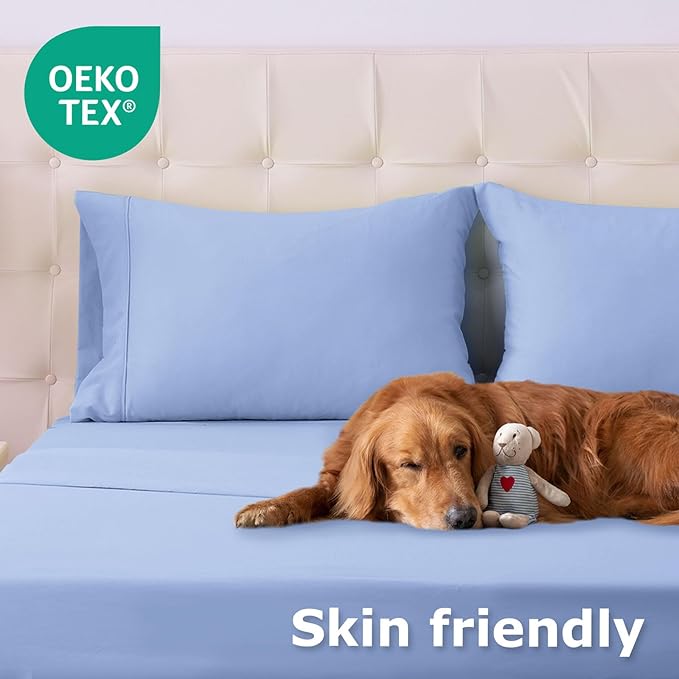 Full Size Bed Sheet Set - 4 Piece Soft Microfiber Sheets with Deep Pockets, Cooling Technology, and Wrinkle-Free Pillowcase. Hotel-Quality, Durable Bedding, Chambray Blue
