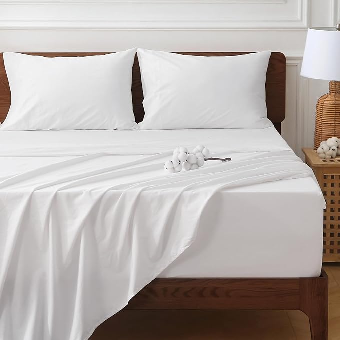 HYPREST Extra Deep Pocket King Sheet Sets Fits 18"-24" in Deep Mattress -100% Cotton King Sheet Set,White Hotel Luxury Soft Wrinkle Free Cooling Sheet Sets for King Bed Deep Pocket