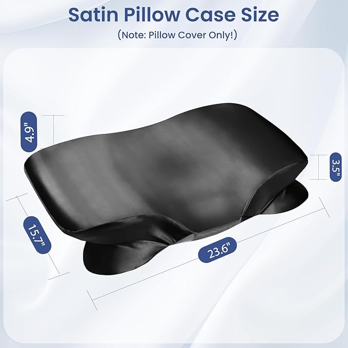 Satin Pillowcase for Zelimun Cervical Pillow, Ergonomic Case, Smooth & Soft Pillowcase, Black Pillow Cover with Zipper