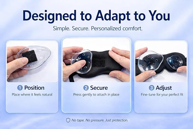 Sleep Mask for Cataract & LASIK Recovery – Adjustable Precision Shield System – 3D Contoured Eye Protection for Comfortable Sleep.