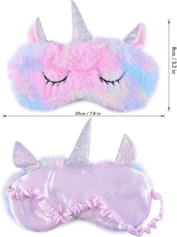 Cute Unicorn Sleeping Mask, Soft Fluffy Plush Blindfold Funny Novelty Animal Sleep Mask Eye Cover Eyeshade for Kids Girls Boys Women Men Night Nap Travel Meditation (Rainbow, Unicorn)