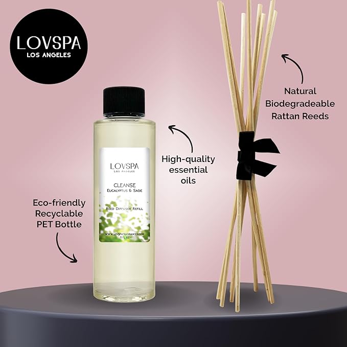 Cleanse Eucalytpus Sage Diffuser Oil - Luxury Essential Oils for Diffuser Refill & Air Freshener Room Spray - Long-Lasting & Natural Home Fragrance, Scented Oil for Diffusers, USA Made, 4oz