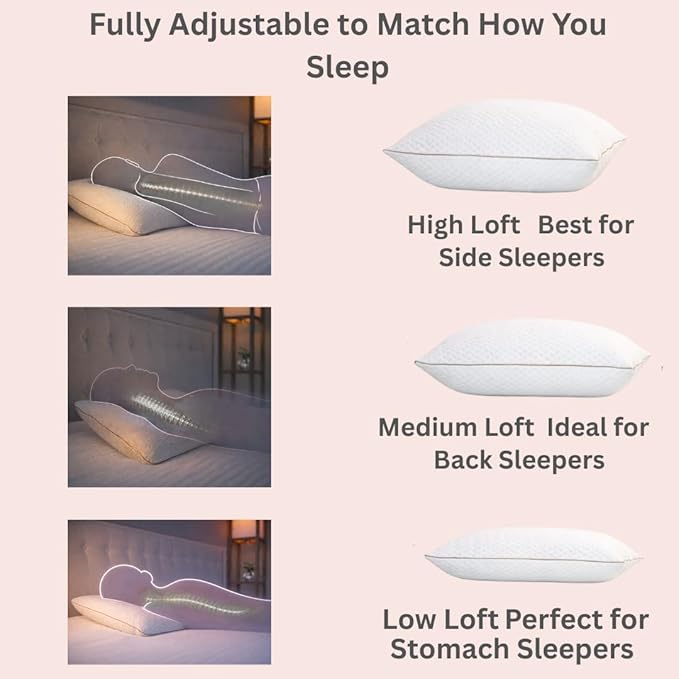 AMBERSTAR Memory Foam Pillow - Adjustable Loft, Cooling & Cozy Dual-Sided Cover, Perfect for Side, Back & Stomach Sleepers (1)