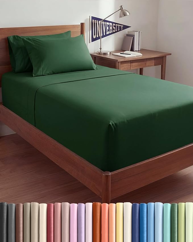 Extra Deep Twin XL Sheet Set - 4 Piece Breathable and Cooling Sheets - Hotel Luxury Bedding for Women, Men, Kids & Teens - Easy Secure Fit - Soft & Wrinkle Free - Extra Deep Pockets - Emerald Green