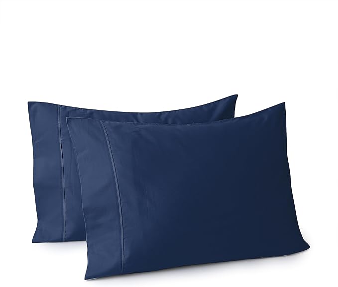 100% Egyptian Cotton Pillow Cases Set of 2, Standard Size 400 Thread Count Cooling Pillowcases, Soft and Breathable Pillow Covers with Envelope Closure, 20x26 Inches (Standard, Navy Blue)