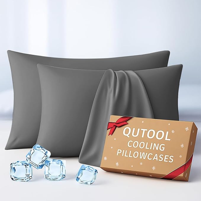 Premium Cooling Pillowcases Standard Size Set of 2 for Hot Sleeper & Night Sweats Beauty Sleep Reduces Wrinkles & Frizz Softer Than Silk Pillow Cover Oeko-TEX Certified Dark Gray Breathable