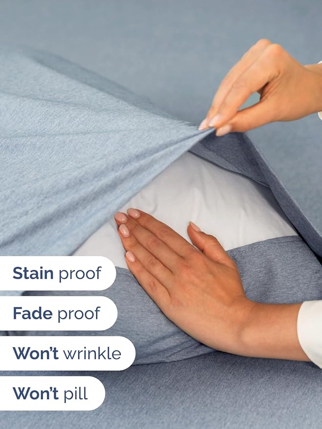 Extra Deep Twin Sheet Set - 3 Piece Breathable & Cooling Bed Sheets - Easily Fits 18 to 24 inch Mattress - Ultra Soft, Wrinkle & Fade Free w/ Extra Deep Pockets - Hotel Luxury Bedding - Heathered Blue