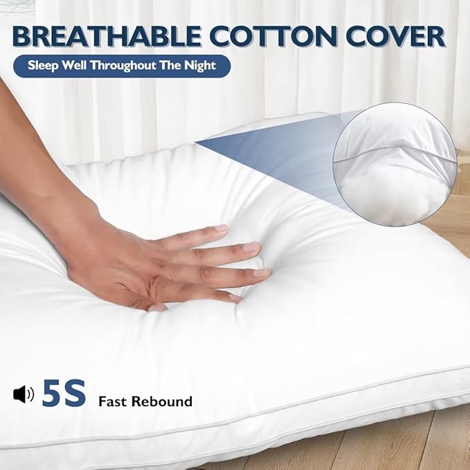 JICUSE Bed Pillows Standard Size Set of 2, Hotel Quality Standard Pillows 2 Pack for Sleeping with Soft Down Alternative Filling, Gusseted Bedding Pillow for Back, Stomach or Side Sleepers, 20" x 26"