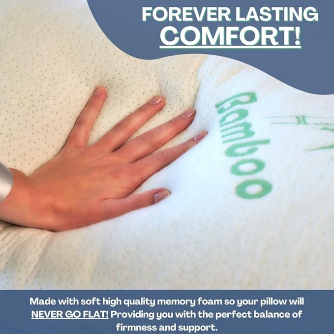 Memory Foam Rayon Bamboo Pillows Queen Size Set of 2 for Sleeping [Adjustable] - Cool & Breathable Cover with Zipper Rayon Bamboo Pillowcase - Relieves Neck Pain - Back/Stomach/Side Sleeper
