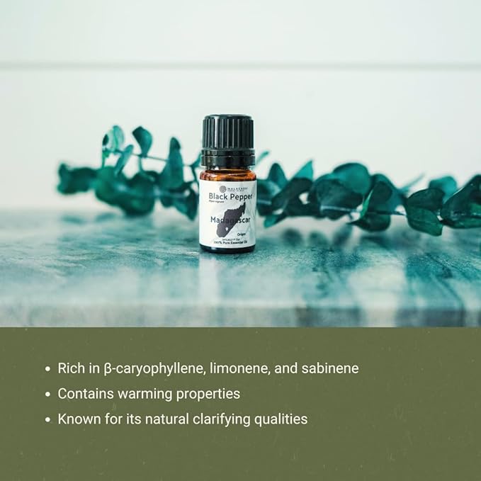 Black Pepper Essential Oil - Direct from Madagascar Farms - Steam Distilled - Aceite Pimienta Negra for Aromatherapy, Massage, Diffuser, DIY Candle and Soap Making - 8oz