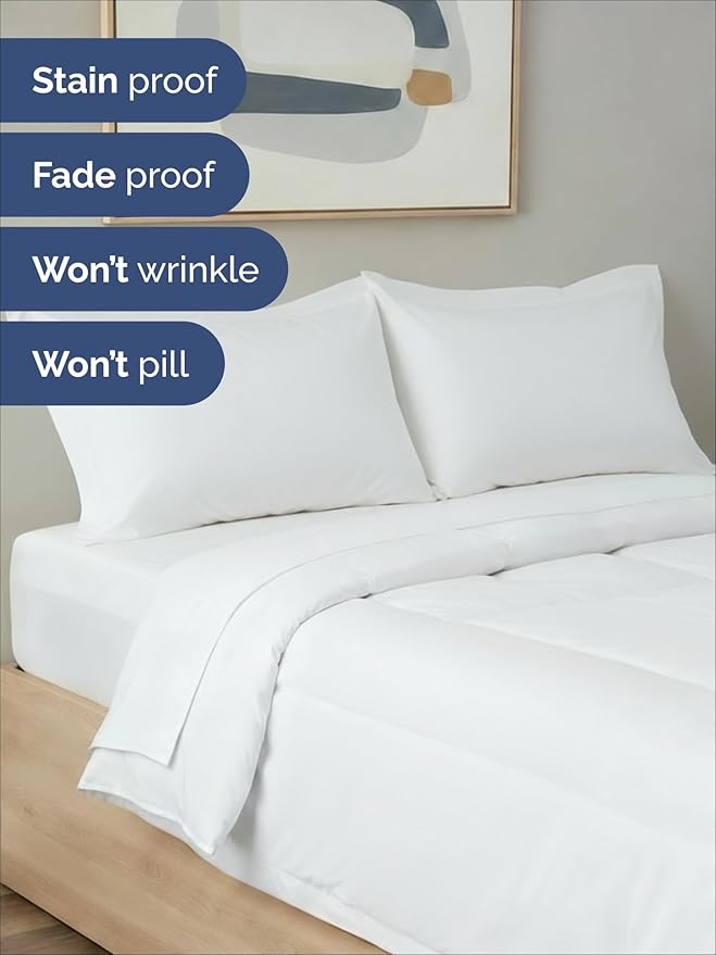 Queen Comforter Set - 3 Piece Bed Set for All Seasons - 1 Soft Quilted Comforter with Corner Tabs & 2 Pillow Shams - Comfy, Cozy & Breathable - Premium Down Duvet Insert - Oeko-TEX - Queen Size, White