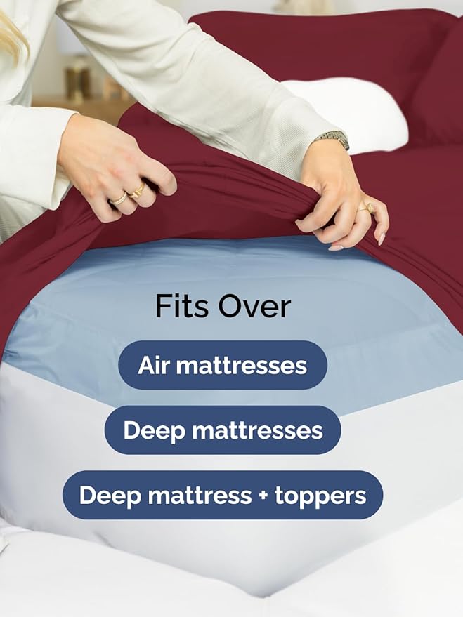 Extra Deep Cal King Sheet Set - 6 Piece Breathable and Cooling Sheets - Hotel Luxury Bedding for Women, Men, Kids & Teens - Easy & Secure Fit - Soft and Wrinkle Free - Extra Deep Pockets - Burgundy
