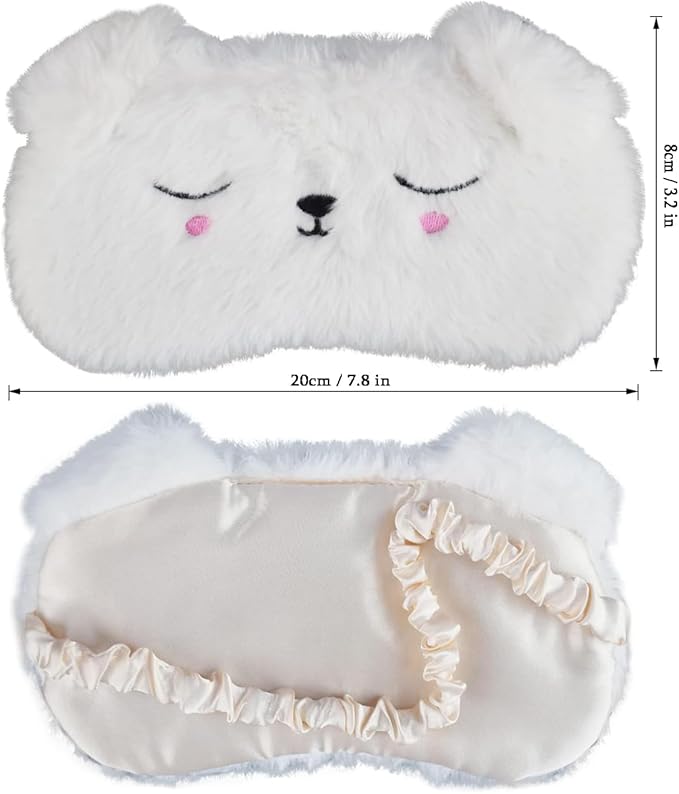 Cute Sleeping Mask, White Dog Soft Plush Fluffy Sleep Mask Men Cartoon Puppy Blindfold Novelty Eye Cover Eyeshade Shade for Kids Girls and Adult Travel (White, Dog)