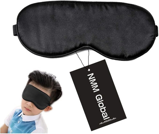 100% Natural Silk Sleep Eye Mask Kids, Cute Night Sleeping Mask with Adjustable Elastic Strap for Girls Boys Child (Black Small)
