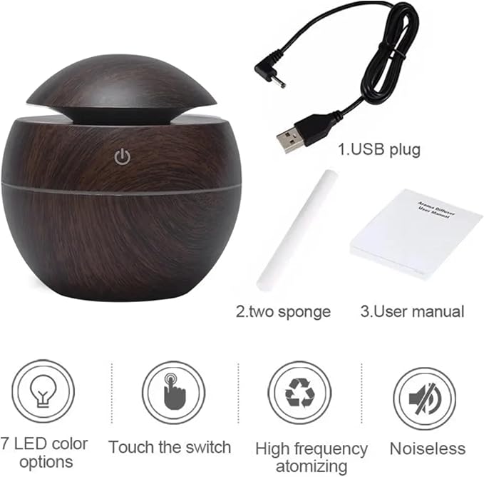 7 Colour LED Air Diffuser & Humidifier with Aromatic Essential Oil Feature | 130ml Ultrasonic Cool Mist | Auto Shut-Off | Aromatherapy Diffuser for Home, Office, Spa and More!