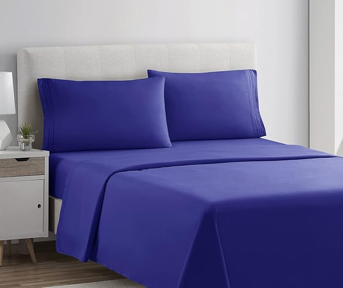 Clara Clark Bed Sheets, Premier 1800 Series 4 Piece Bed Sheet Set, Deep Pocket, Wrinkle, Fade, Stain Resistant, Luxury Soft Bedding Sheets & Pillowcases, King, Royal Blue