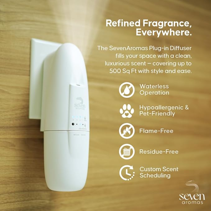 Plug in Waterless Essential Oil Diffuser for Home & Office - Cold Air Aroma Diffuser Covers Up to 500 Sq Ft, Silent Wall Plug in Scent Diffuser, Mess-Free Oil Diffuser for Aromatherapy (White)