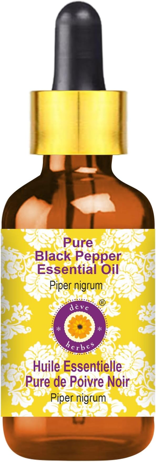 Deve Herbes Pure Black Pepper Essential Oil (Piper nigrum) with Glass Dropper Steam Distilled 30ml (1 oz)