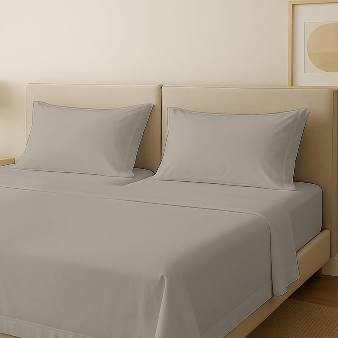 Carressa Linen 100% Egyptian Cotton Split King Sheets Sets for Adjustable Bed - 600 Series Hydrangeas Collection 5 PC Taupe Top Split King Sheets, 16" Deep Pocket Sheet for Adjustable Bed