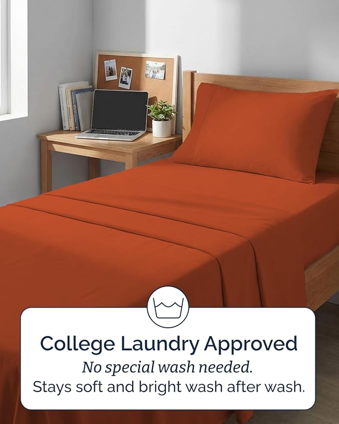 Extra Deep Twin XL Sheet Set - 3 Piece Breathable & Cooling Bed Sheets - Easily Fits 18 to 24 inch Mattress - Ultra Soft, Wrinkle & Fade Free w/ Extra Deep Pockets - Hotel Luxury Bedding - Terracotta