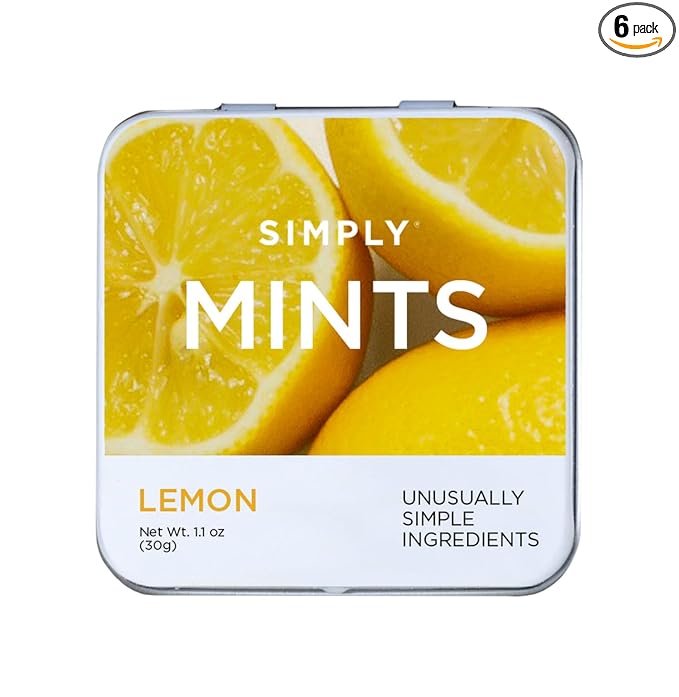 SIMPLY MINTS Natural Lemon Hard Candy, 6 Pack (180 Pieces), Tart and Tangy| Aspartame-Free, Sorbitol-Free, Xylitol-Free, Vegan, Kosher, Non-GMO