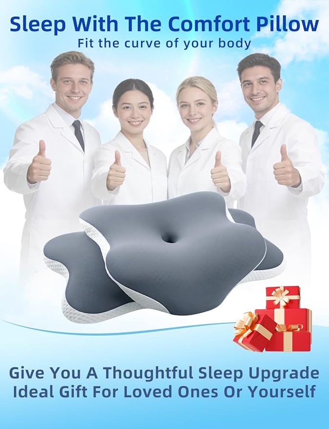 lazyzzz Cervical Neck Pillow for Neck and Shoulder Pain Relief, Memory Foam Pillow, Ergonomic Contour Side Sleeper Pillows, Soft Cooling Orthopedic Pillow for Side Back Stomach Sleepers