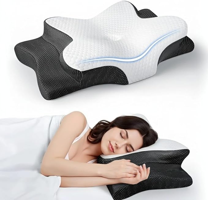 Cooling Memory Foam Pillow for Neck and Shoulder Pain Relief, Adjustable Cervical Contour Bed Pillow, Orthopedic Ergonomic Design for Side, Back & Stomach Sleepers, Breathable and Extra Supportive