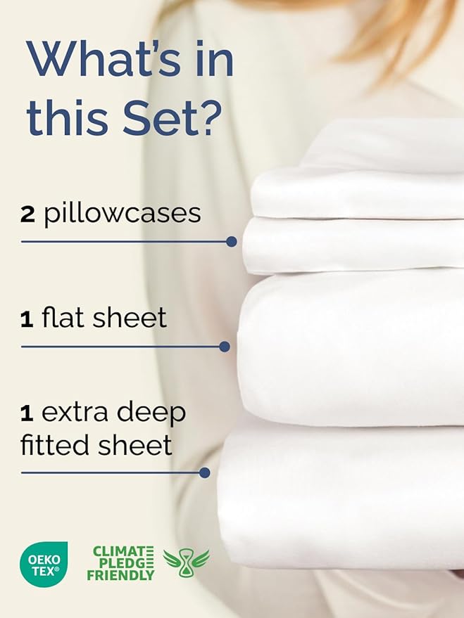 Extra Deep Cal King Sheet Set - 4 Piece Breathable & Cooling Bed Sheets - Easily Fits 18 to 24 inch Mattress - Soft, Wrinkle & Fade Free w/ Extra Deep Pockets - Hotel Luxury Bedding - Antique White