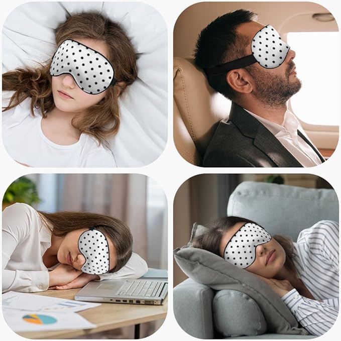 Black White Polka Dot Silk Eye Mask Sleep Mask Classic Simple Eye Mask with Adjustable Strap Lightweight for Women Work Travel Night Sleep