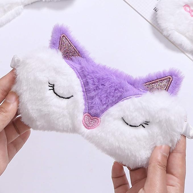 Shinywear Kids Sleep Mask, 2 Pcs Fox Eye Mask for Girls Boys Women, Cute Sleeping Mask, Soft Plush Blindfold Eye Mask Covers for Sleep