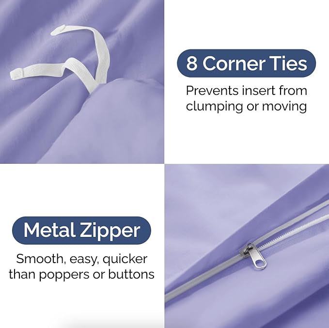 Duvet Cover Cal King Size Set - Extra Soft Cal King Duvet Cover 104" x 98" with 2 Pillow Shams - Hotel Luxury, Easy Care & Fade Free with Zipper Closures & Ties - Comfy, Cozy & Breathable (Lavender)
