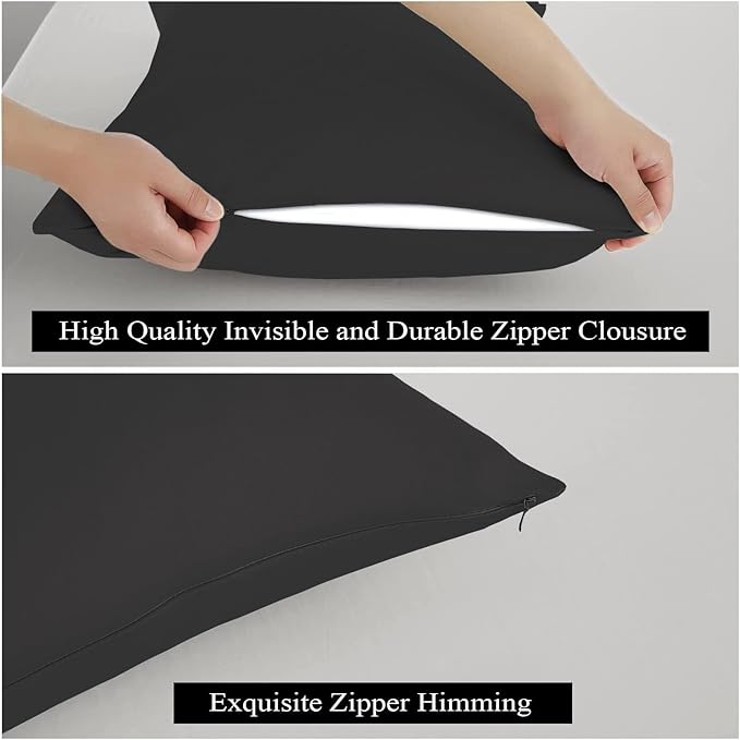 4 Pack 100% Egyptian Cotton King Pillow Protector with Hidden Zipper, 400 Thread Count Pillow Covers, Sateen Weave Cooling Bed Pillow Cases, Soft Breathable Non Noisy Easy Care (Black)