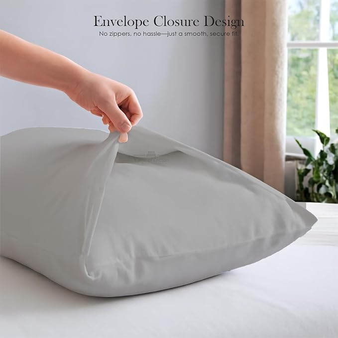 400 Thread Count 100% Egyptian Cotton Queen Size Pillowcases Set of 4, Soft & Breathable Sateen Weave, Envelope Closure, Hotel Luxury Bed Linen, Durable & Fade Resistant, 20"x30", Light Grey