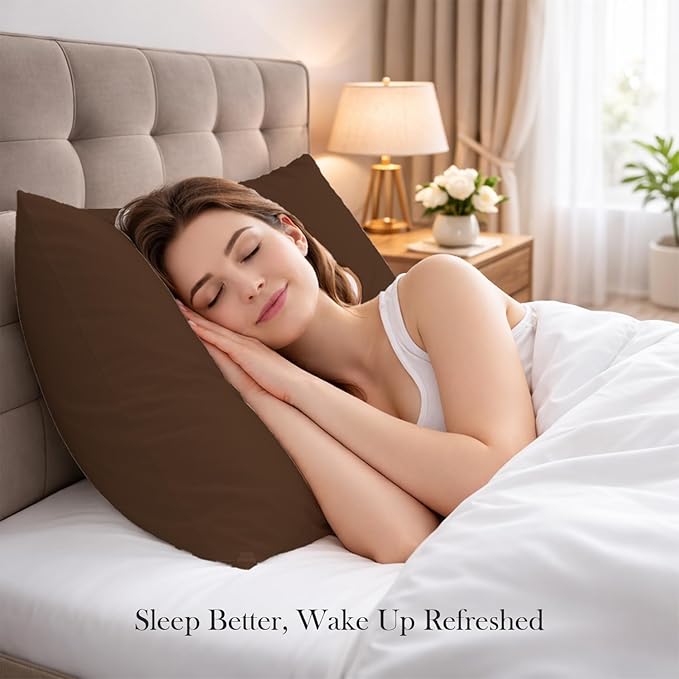400 Thread Count 100% Egyptian Cotton Queen Size Pillowcases Set of 4, Soft & Breathable Sateen Weave, Envelope Closure, Hotel Luxury Bed Linen, Durable & Fade Resistant, 20"x30", Chocolate
