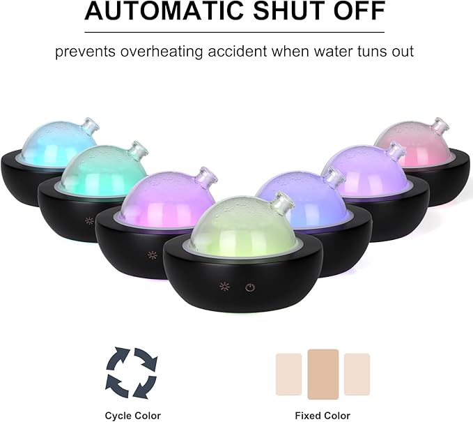 Glass Essential Oil Diffuser,Real Wood Base,The 2024 Upgrade Aromatherapy Diffuser,Aroma Diffuse Humidifier,LED Light in 7 Colors，Suitable for Home Office Bedroom-Black