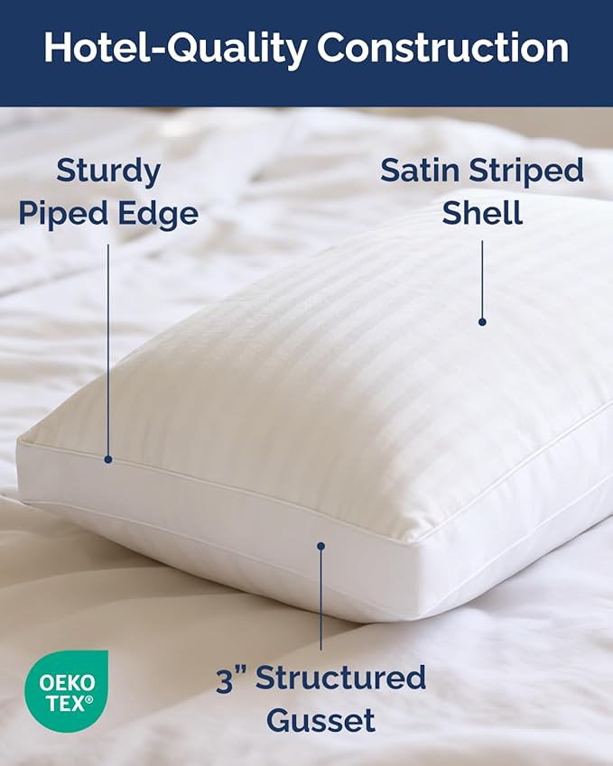 Bed Pillows for Sleeping Standard Size Set of 2 - Super Soft & Fluffy w/ Down Alternative Filling - Hotel Luxury Quality, Gusseted Pillow for Back, Stomach & Side Sleepers - Comfy & Breathable - White