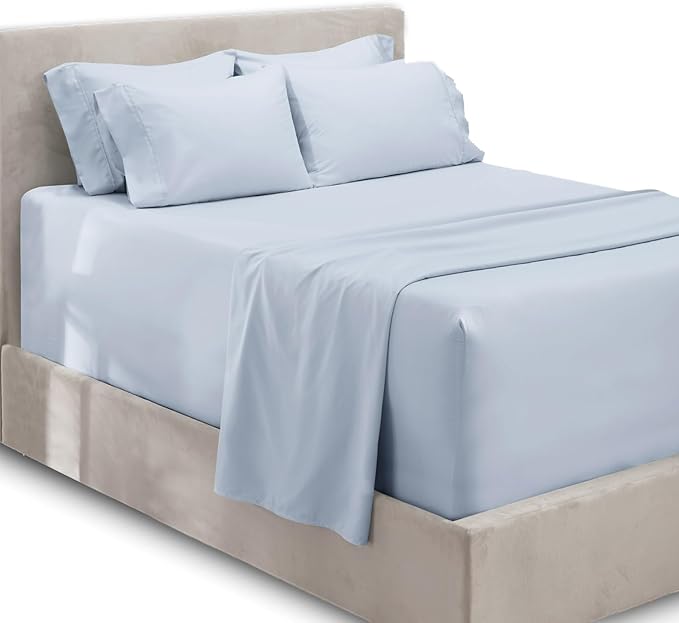 Hearth & Harbor Extra Deep Pocket Sheets - Fits Mattress 18-24 Inches Deep - Extra Deep Pocket Twin XL Sheets Sets - 4 Piece Twin XL Size - Ice Blue