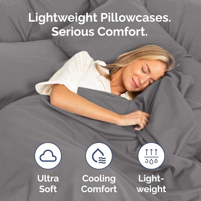 Body Pillowcases Set of 4-20x54 Long Body Pillow Case - Soft Body Pillow Cover for Sleeping & Side Sleepers - Comfy, Breathable & Fade Free - Machine Washable with Envelope Enclosure - (Dark Grey)