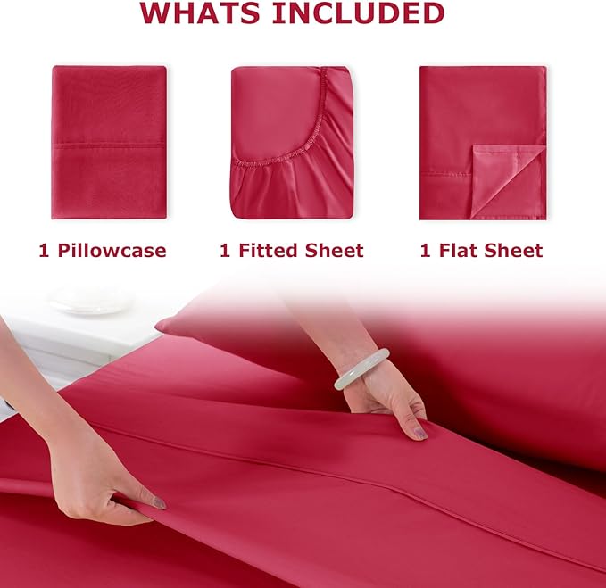 Twin Size Bed Sheet Set - 3 Piece Soft Microfiber Sheets with Deep Pockets, Cooling Technology, and Wrinkle-Free Pillowcase. Hotel-Quality, Durable Bedding, Viva Magenta