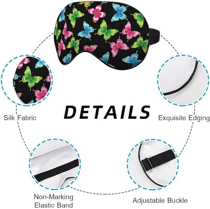 Colorful Butterflies Sleep Mask Eye Mask Spring Summer Mother's Day Sleep Mask Light Blocking Adjustable Smooth Soft Eye Masks for Women Deep Rest Travel