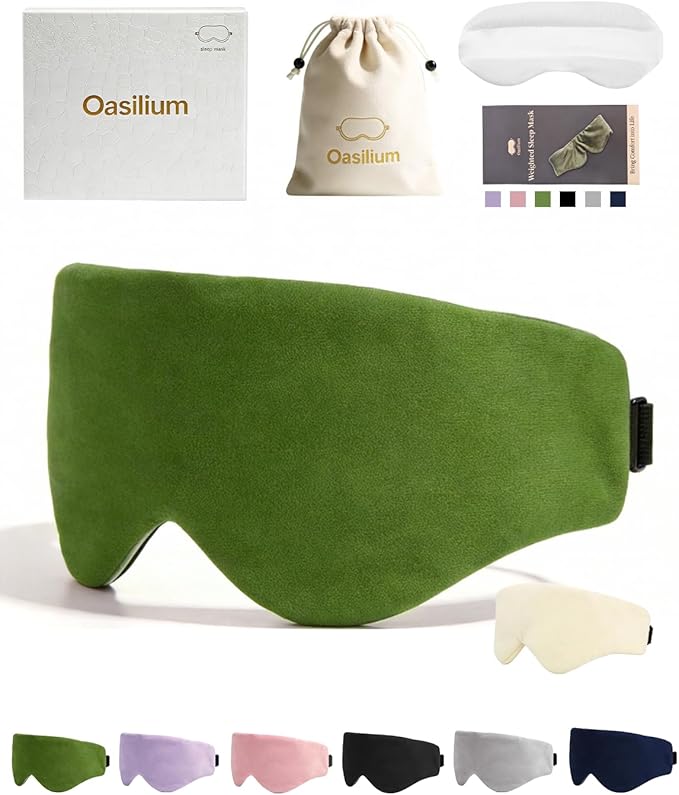 Lyocell Weighted Sleep Eye Mask for Women Men, 7oz & 5.3oz, Removable Washable Weighted Bag, Light Blocking Eye Cover, Soft Eye Shade for Travel Essentials, Office Naps, Gift,Green
