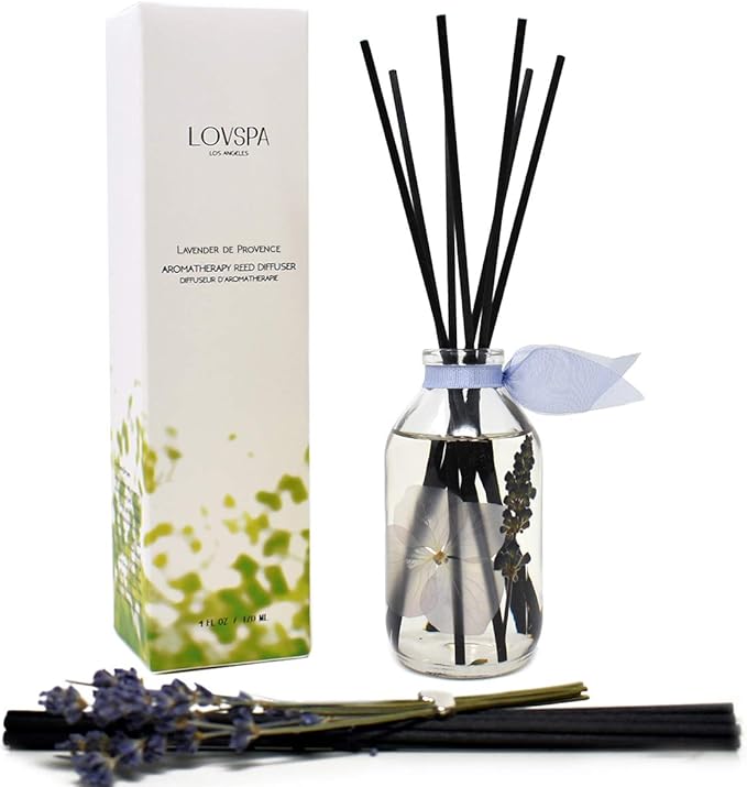 Reed Diffuser Set, Lavender De Provence Scented Oil Diffuser with Sticks, Home Fragrance Accessories for Bathroom Shelf Decor, Aroma Diffusers for Home or Office Desk, USA Made
