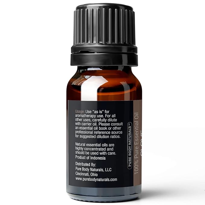 Pure Body Naturals Clove Bud Essential Oil, 10 ml - Pure and Undiluted Therapeutic Grade for Aromatherapy Diffuser and Relief