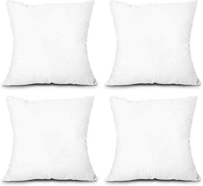 EDOW Throw Pillow Inserts, Set of 4 Lightweight Down Alternative Polyester Pillow, Couch Cushion, Sham Stuffer, Machine Washable. (White, 18x18)