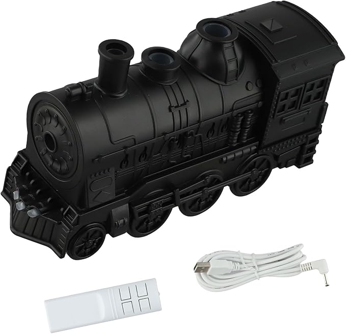 300ml Steam Train Essential Oil Diffuser Cool Mist Humidifier with Retro Design Ultra-Quiet Operation Dual Ambient Light Modes Auto Shut-Off for Bedroom or Office(Black)