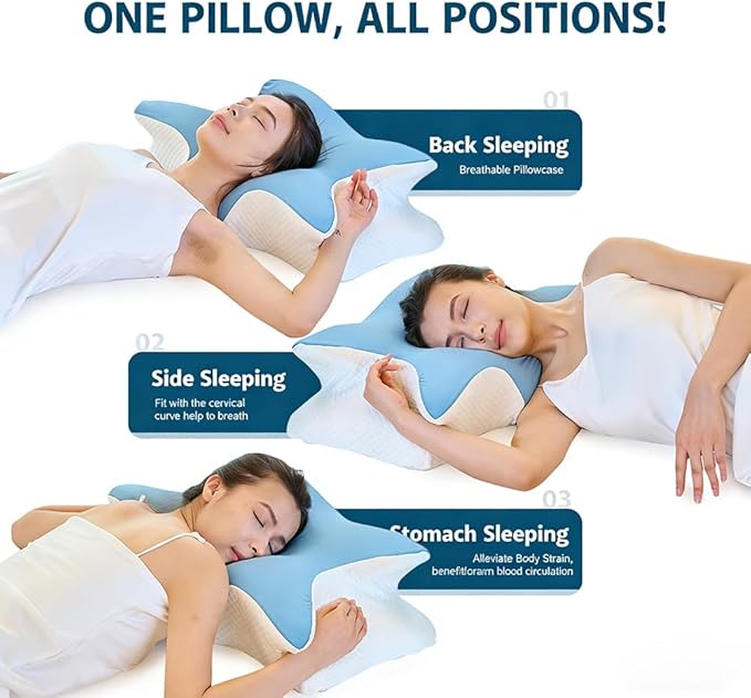 Cervical Memory Foam Pillow – Ergonomic Neck Support for Side, Back & Stomach Sleepers | Odorless Beauty Sleep Pillow for Deep Rest (Blue, King Size 24.8" Lx16.9 Wx5.9 H)