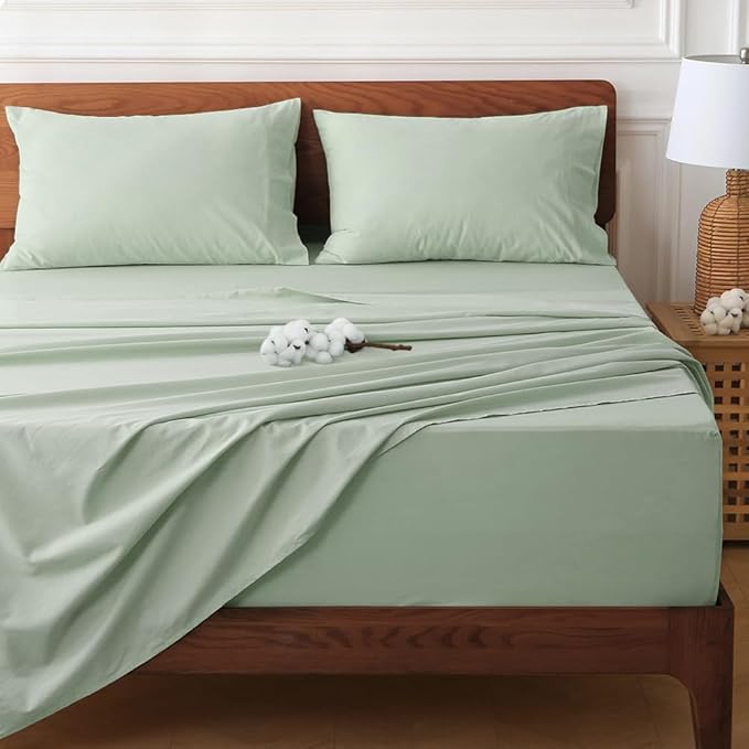 HYPREST Deep Pocket King Sheets Mint-100% Cotton Sheet Sets Fits 18"-24" in Deep Mattress, Hotel Luxury Soft Wrinkle Free Cooling for King Bed