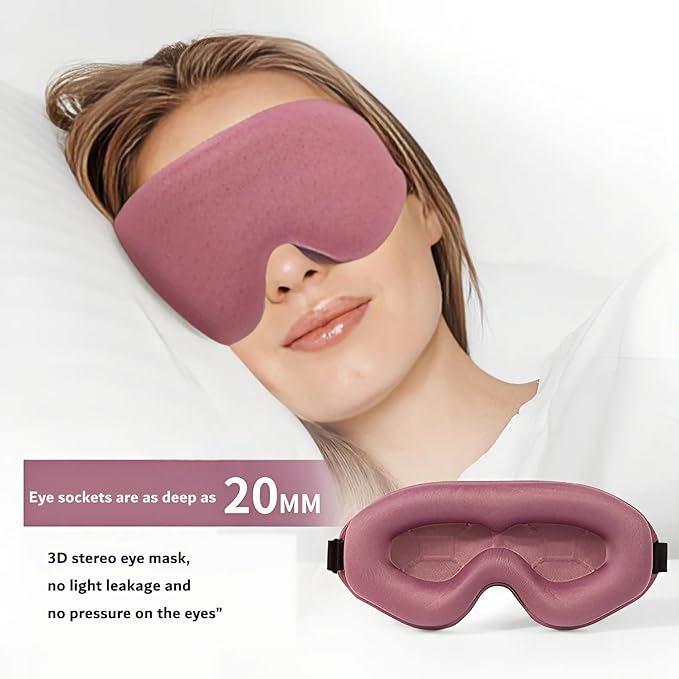 Sleep Mask for Side Sleeper, Light Blocking 3D Contoured Eye Mask, Zero Pressure Night Blindfold for Women & Men, Adjustable Strap, Soft Breathable Eye Cover