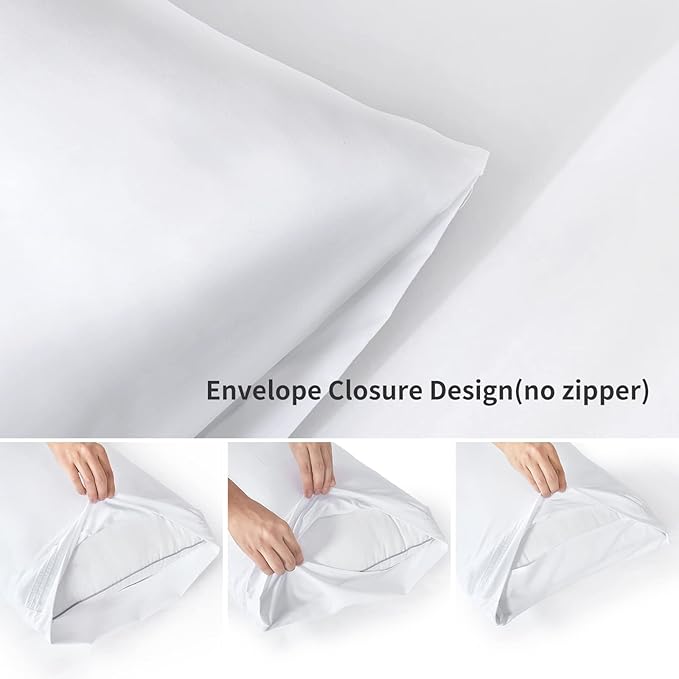 YIYEA Pillow Cases Standard Size Set of 4, Ultra Soft 1800TC Hotel Quality Double Brushed Microfiber Embroidered Pillowcases, Envelope Closure, Fade Resistant (20"x26", White)